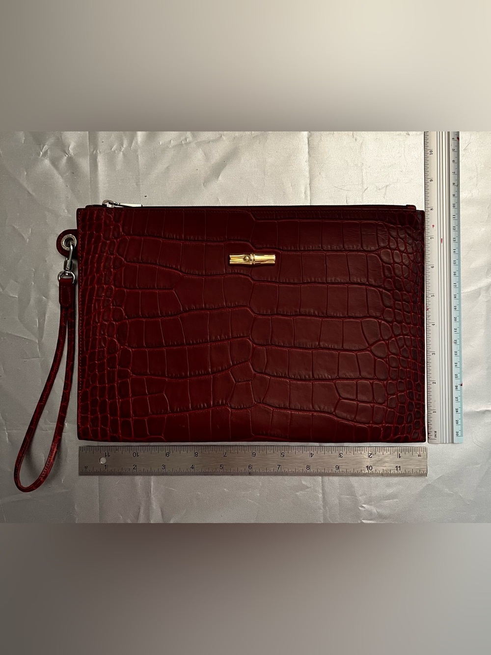 Longchamp Croc-Embossed Wristlet Clutch - Deep Burgundy